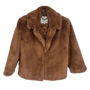 Eaves Cash Brown Faux Fur Classic Collared Formal Teddy Coat Medium